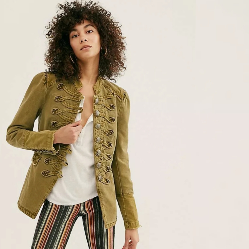 Free People Seamed and Structured Denim Military Napoleon Jacket